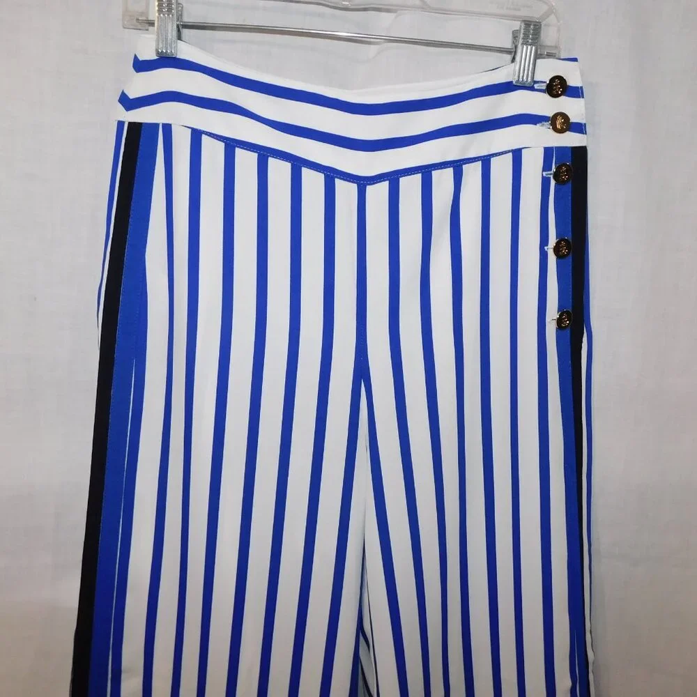 Lauren Ralph Lauren Womens 6 Blue White Striped Wide Leg Pant High Rise - Picture 7 of 16
